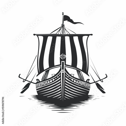 Ancient Viking Ship Front View Vector Illustration for Historical, Nautical, and Cultural Design Themes