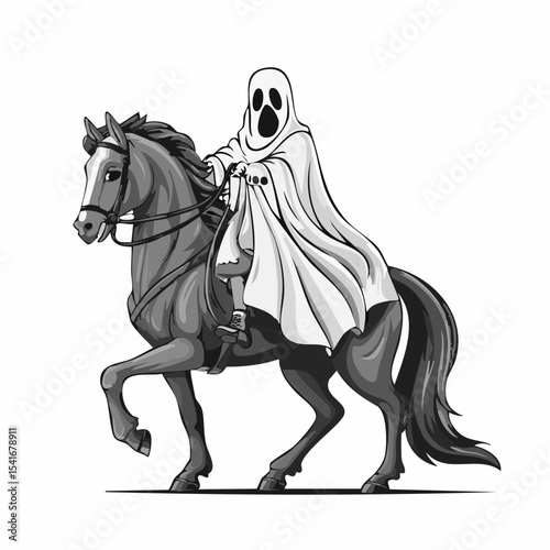 Ghost Riding a Horse Illustration image vector isolated on white background.
