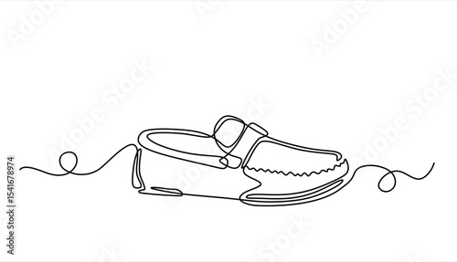 Moccasins continuous one line drawing minimalism design isolated on white background. Hand drawn one line vector. Editable stroke