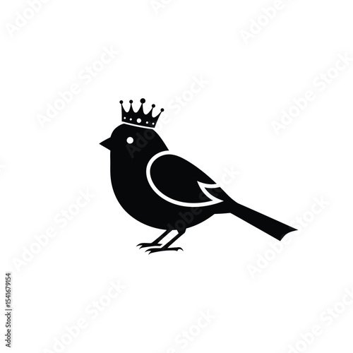 Black Silhouette Bird Wearing Golden Crown Vector Icon