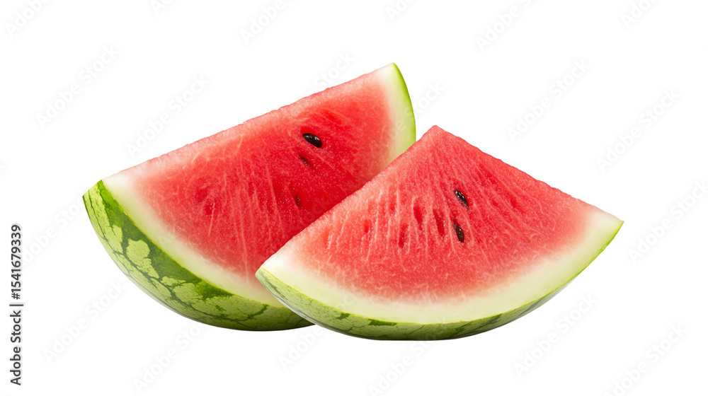 Fresh watermelon slices on a white isolated background, perfect for summer dishes and refreshing beverages. Fresh watermelon slices on a white isolated background, perfect for summer dishes and refreshing beverages.