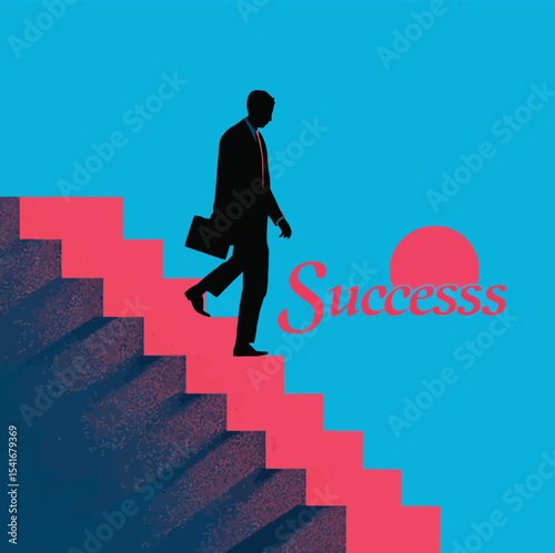 AEntrepreneur Climbing Stairs to Success Silhouette – Motivational Business Vector Illustration