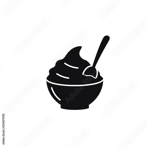 Black Silhouette Acai Bowl Spoon Vector Icon
