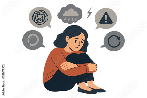 Sad woman feeling overwhelmed by stress and anxiety