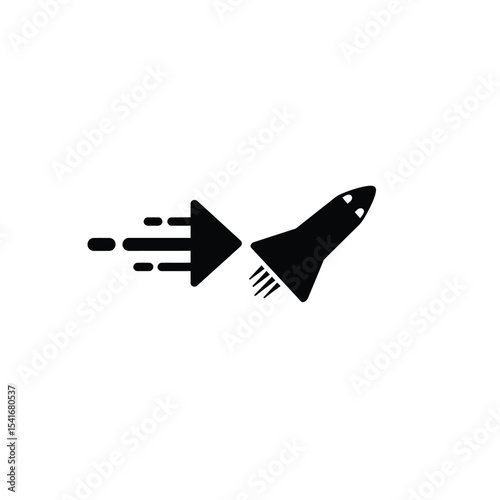 Black Silhouette Arrow Rocket Space Shuttle Icon vector