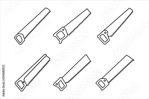 Six Hand Saw Line Drawings Black and White Tools carpentry