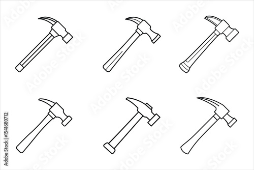 Six Black Line Drawings of Claw Hammers Various Angles