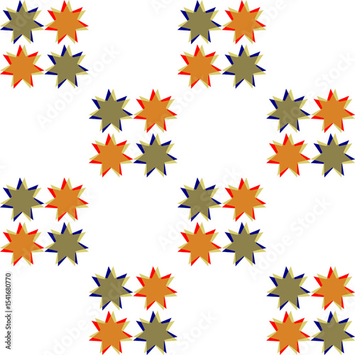 Seamless geometric pattern with yellow and green stars checkerboard background, repeat star pattern design for fabric printing, star patter
