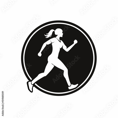 Trail Running Woman Silhouette Logo Designs Vector Stock Vector on white background.
