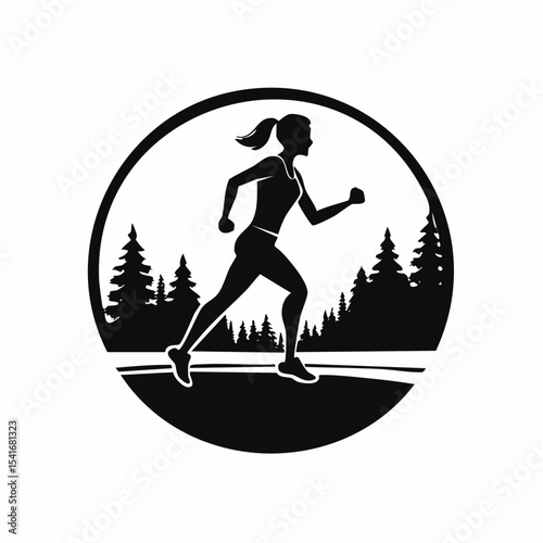 Trail Running Woman Silhouette Logo Designs Vector Stock Vector on white background.
