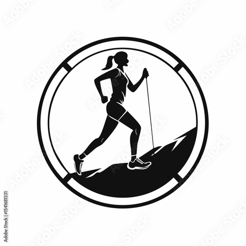 Trail Running Woman Silhouette Logo Designs Vector Stock Vector on white background.