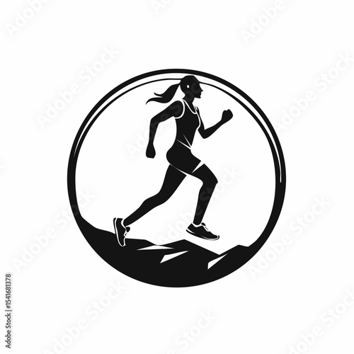 Trail Running Woman Silhouette Logo Designs Vector Stock Vector on white background.