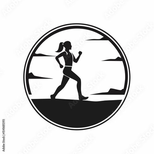Trail Running Woman Silhouette Logo Designs Vector Stock Vector on white background.