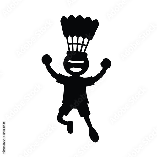Black Silhouette Badminton Shuttlecock Emoji Character Jumping