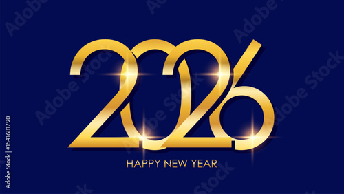 2026 Happy New Year. Gold color. New Year 2026 festive holiday banner. Vector illustration.