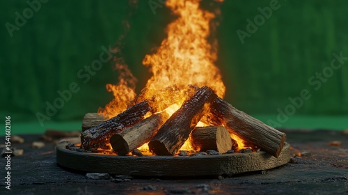 Campfire flames with green screen.