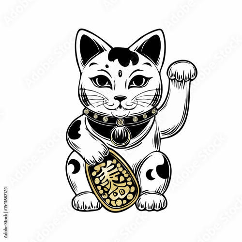 Chinese Lucky Cat Figurine Image vector isolated on white background.