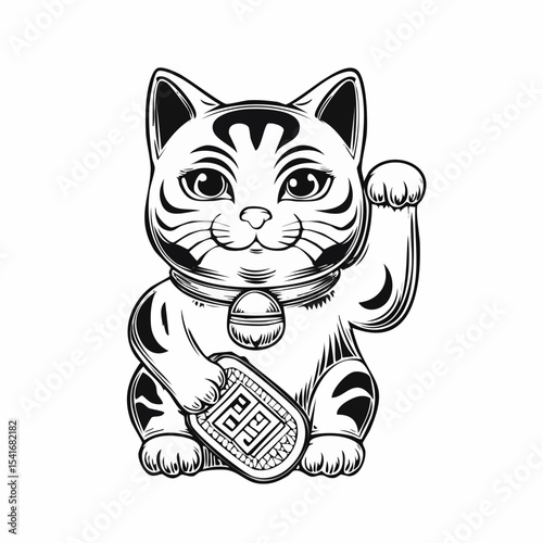 Chinese Lucky Cat Figurine Image vector isolated on white background.