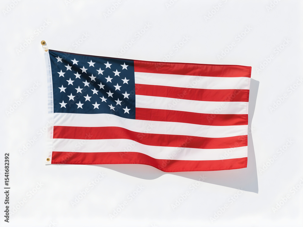 Fototapeta premium American Flag Waving Against a White Wall