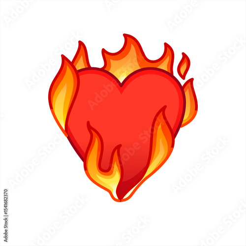 Heart on fire, flame, emoji vector illustration set isolated on white background. 3d illustration.