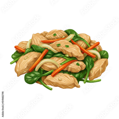 Delicious chicken stir fry with spinach and carrots