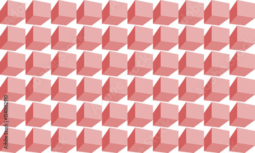 Pink cube 3D seamless repeat pattern, replete image design for fabric printing or wallpaper, blue abstract wall, checkerboard boxes