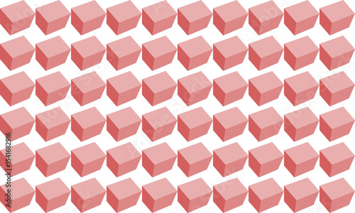Pink cube 3D seamless repeat pattern, replete image design for fabric printing or wallpaper, blue abstract wall, checkerboard boxes