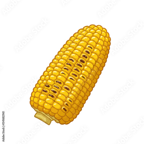 Grilled corn cob illustration vibrant yellow kernels charred detail