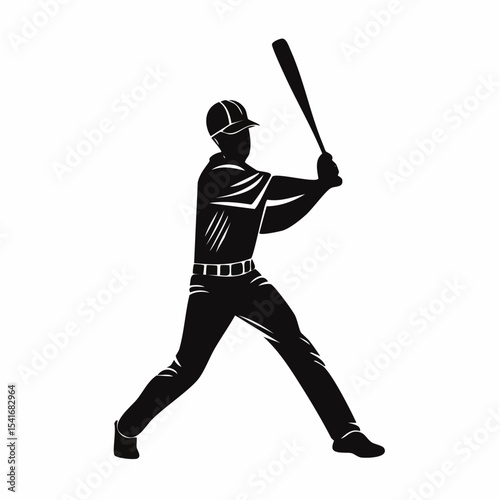 Baseball Player Vector Image. Batting Baseball Player Silhouette Vector.