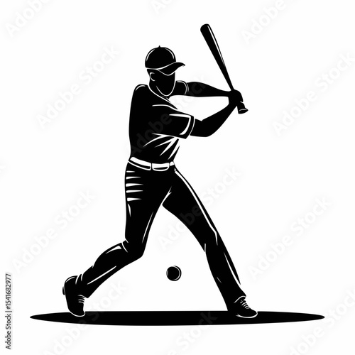 Baseball Player Vector Image. Batting Baseball Player Silhouette Vector.