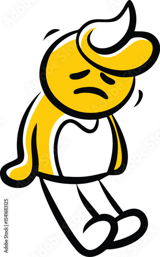 Funny cartoon illustration of a boy in a baseball cap with a bat and a dog, drawing on the fun character of a duck