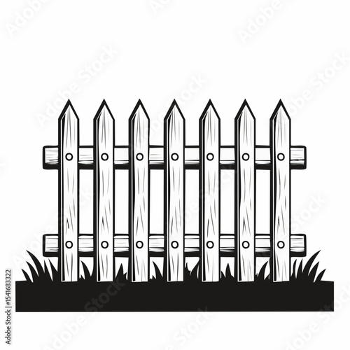 Black and white Rustic Wooden Fence Image vector Isolated on White Background