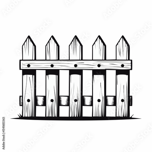 Black and white Rustic Wooden Fence Image vector Isolated on White Background