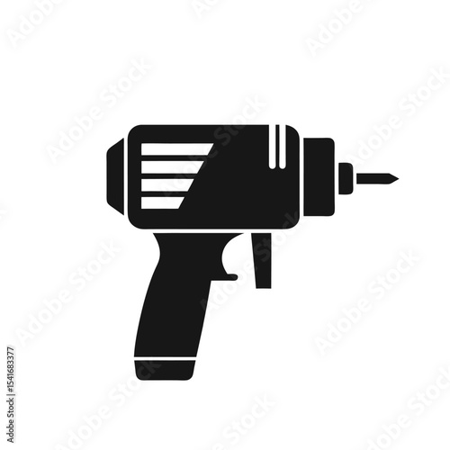 Drill Machine Icon Vector Illustration – Power Tool Silhouette Isolated on White Background
