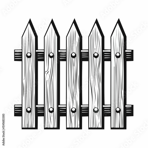 Black and white Rustic Wooden Fence Image vector Isolated on White Background