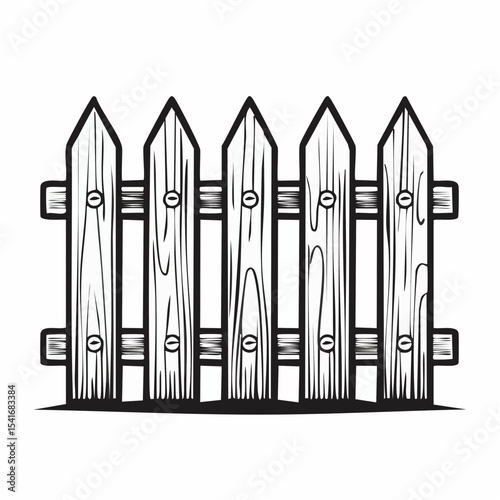 Black and white Rustic Wooden Fence Image vector Isolated on White Background