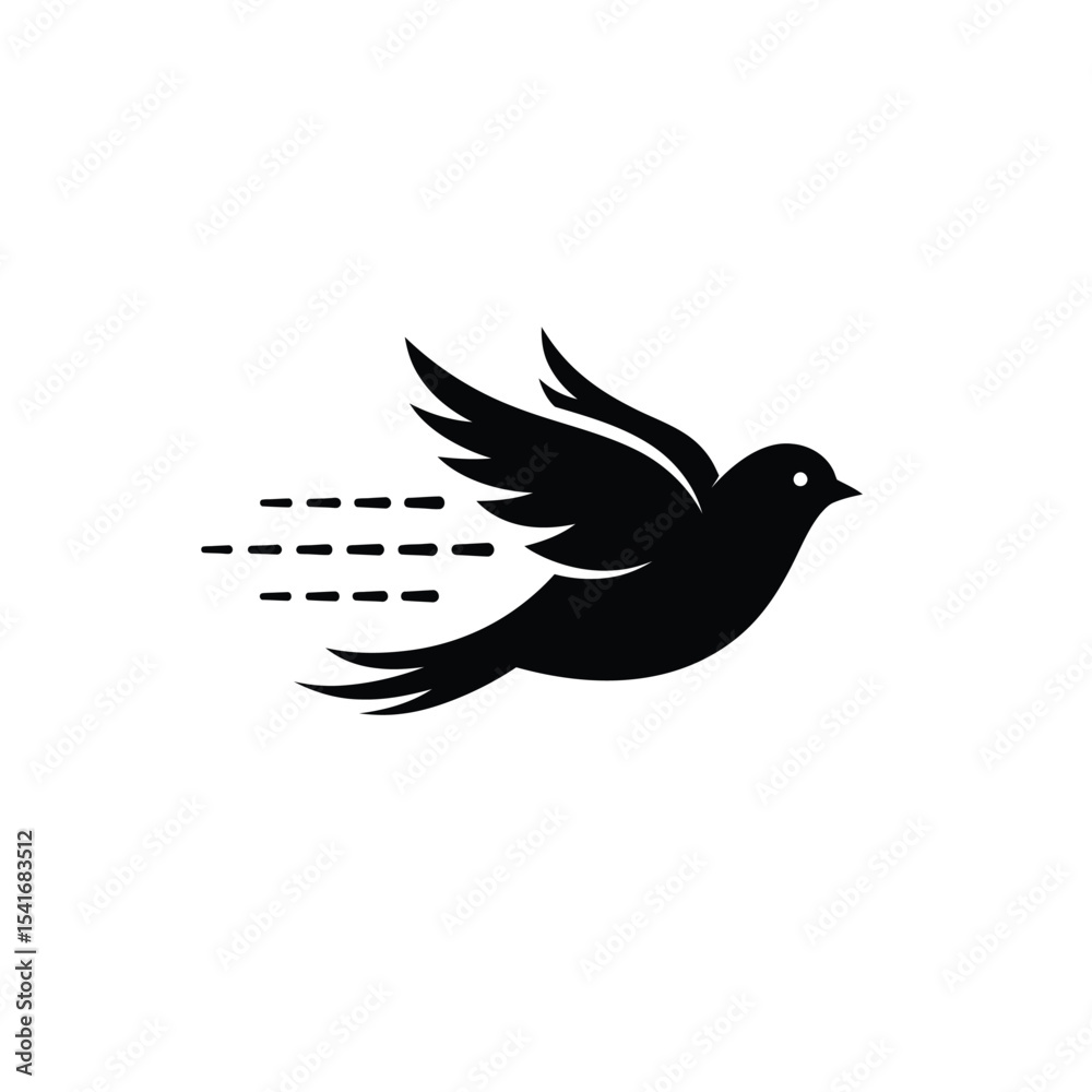 Obraz premium Black Bird Silhouette Vector Flying Motion Icon White Background