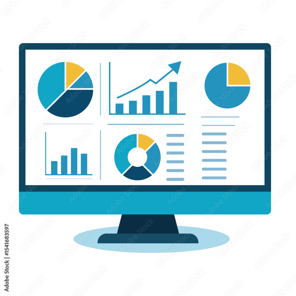 Fototapeta premium Business Analytics Dashboard Icon on Monitor with Graphs and Charts.