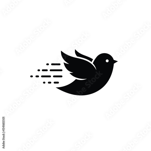 Black Bird Silhouette Vector Icon Flying Motion Trail White Background