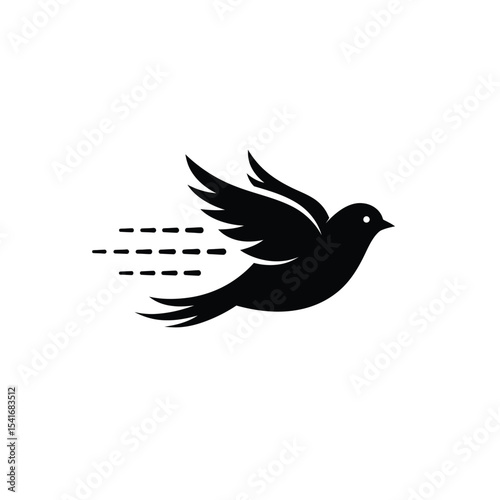 Black Bird Silhouette Vector Flying Motion Icon White Background
