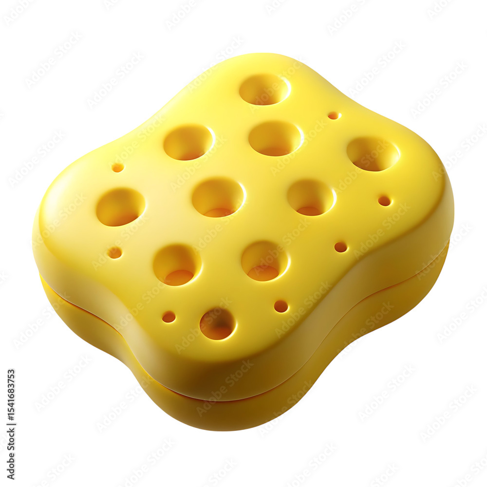 Fototapeta premium Yellow cheese block with holes isolated on transparent background