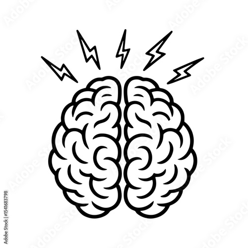 Abstract illustration of a brain with lightning bolts on a black background showcasing creativity and thought processes