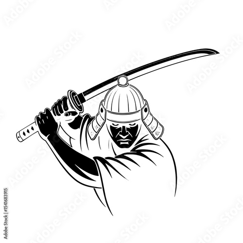 Traditional samurai warrior stands poised with katana 