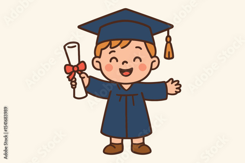 Happy child in graduation gown holding diploma