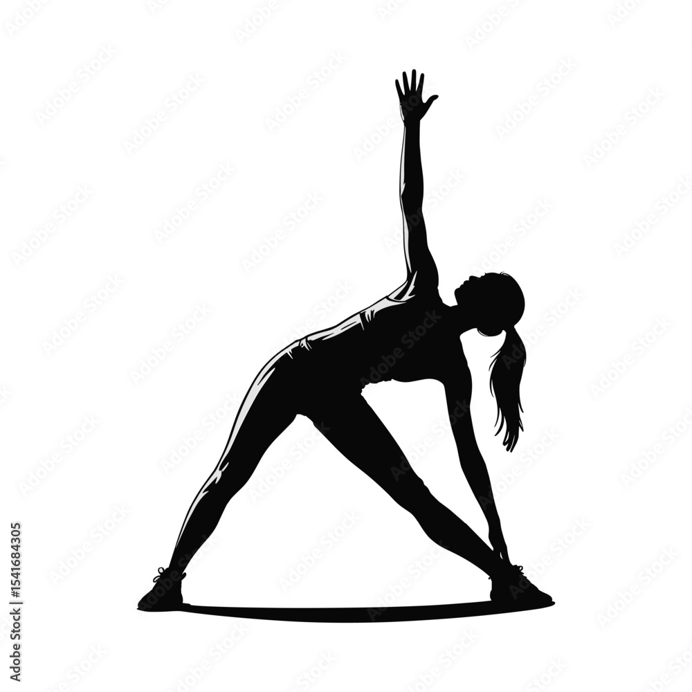 Fototapeta premium Female Silhouette in Yoga Triangle Pose – Healthy Lifestyle Vector.