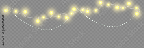Christmas decorations, isolated on transparent background. Silver string garlands with balls realistic set. White Xmas decor. Festive design element