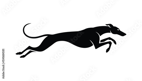 Running Greyhound Dog Silhouette – Fast Racing Canine Vector Illustration.