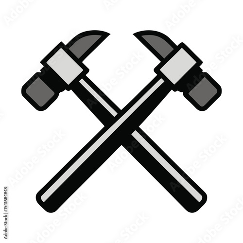 Crossed Hammer Tools Silhouette Icon – Blacksmith and Construction Symbol

