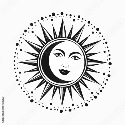 Sun and moon harmony design in Black and white vector image.