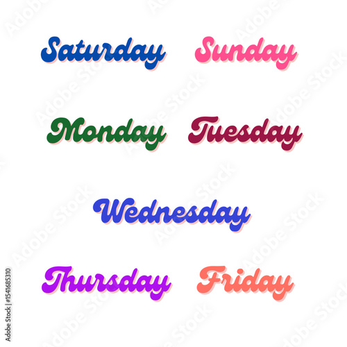 Weekday Names Typography Design.